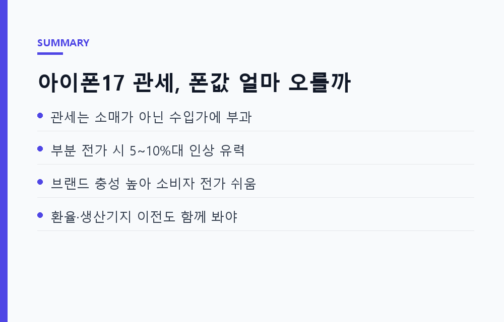 아이폰17 관세 논란, 스마트폰 가격은 얼마나 오를까 — 소비자가 따져볼 5가지 시나리오